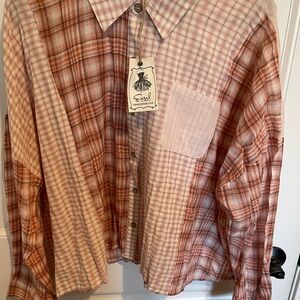 Easel Women’s Casual Plaid Shirt - Red and Cream
